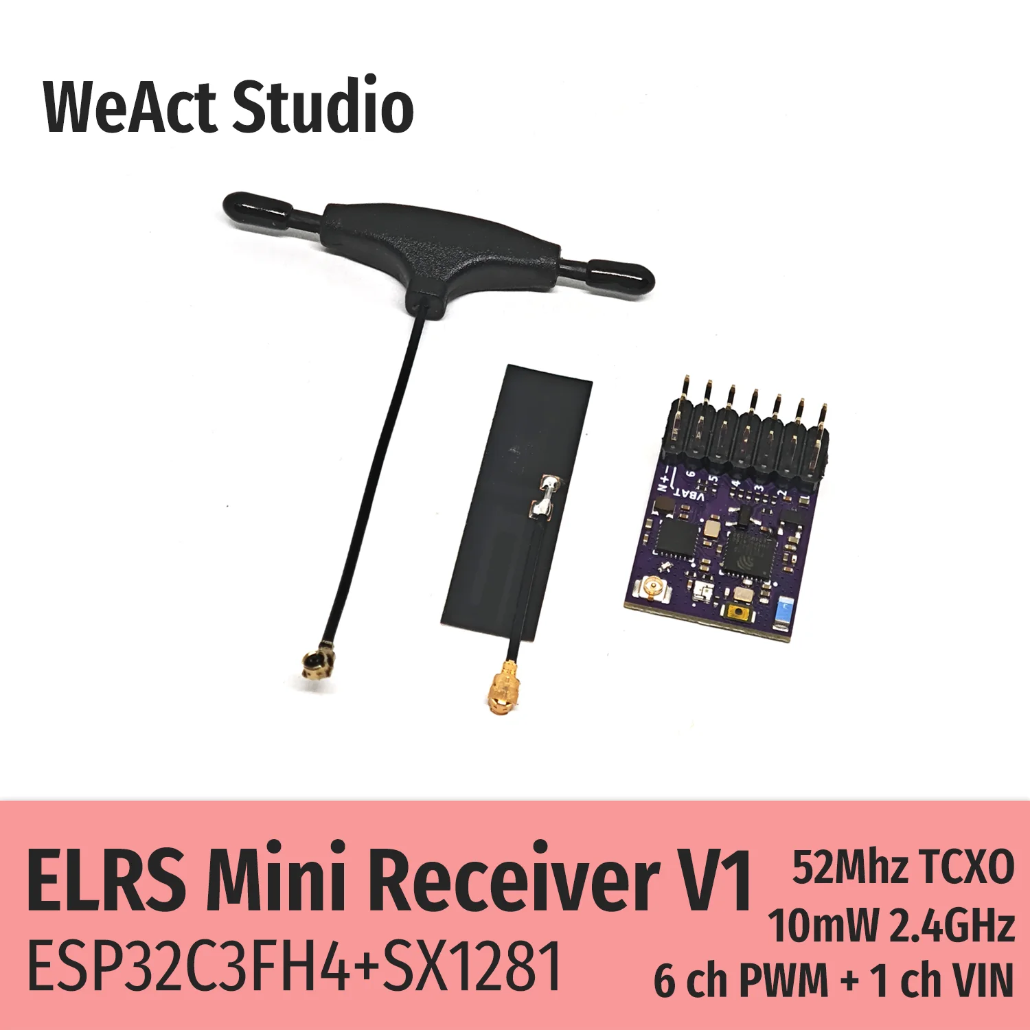 Récepteur ELRS V1 pour Drone FPV - WeAct Studio, 2.4G, Antenna IPEX