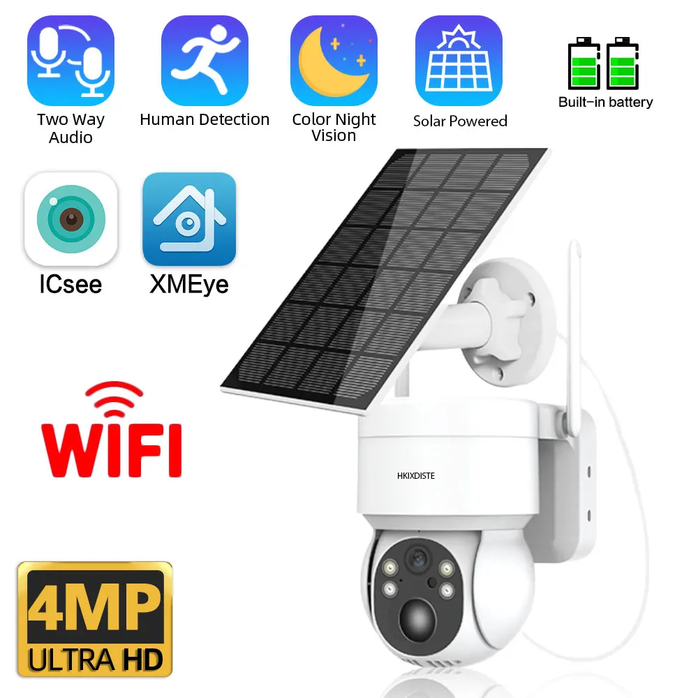 Telecamera Di Sorveglianza A Batteria Ip Ptz Wifi Da 4Mp Telecamera Di Sicurezza Cctv Wireless Per La Casa All'Aperto Pir Umanoide