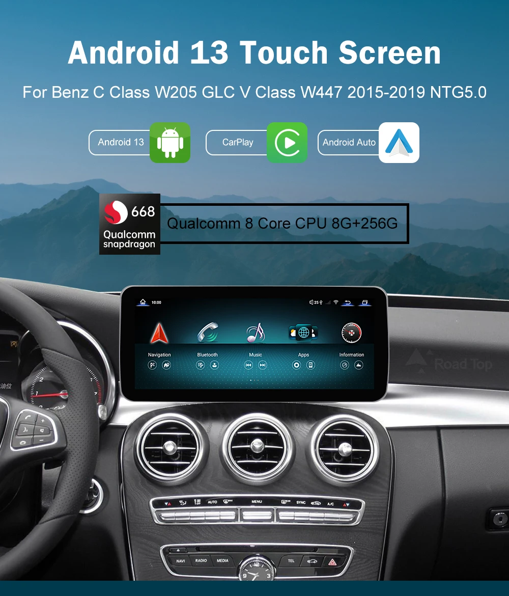 Road Top Android 12 Car Stereo 10.25 Car Touch Screen for Mercedes Benz C  GLC Class W205 2015-2018 Year Car with NTG5.0, 8GB+128GB Support Wireless