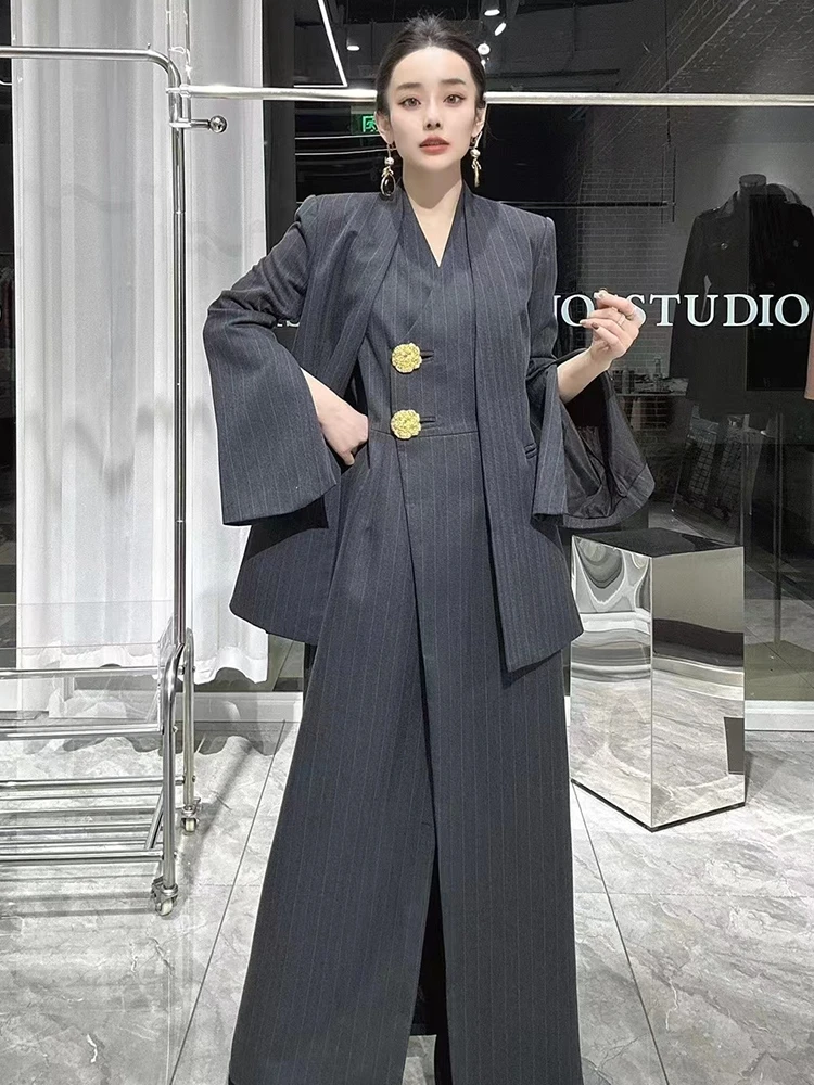 

2023 autumn new women's suit jacket slim slit long skirt 2 OL elegant temperament loose commuter women's fashion skirt sets