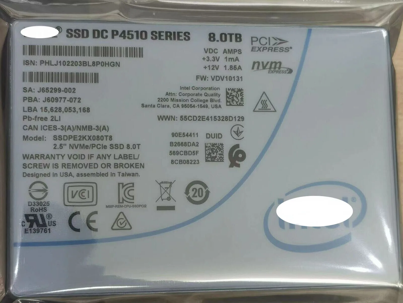 Intel DC P4510 8TB U.2 SSD 인텔 8TB P4510 SSD 시리즈 DC NVME U.2