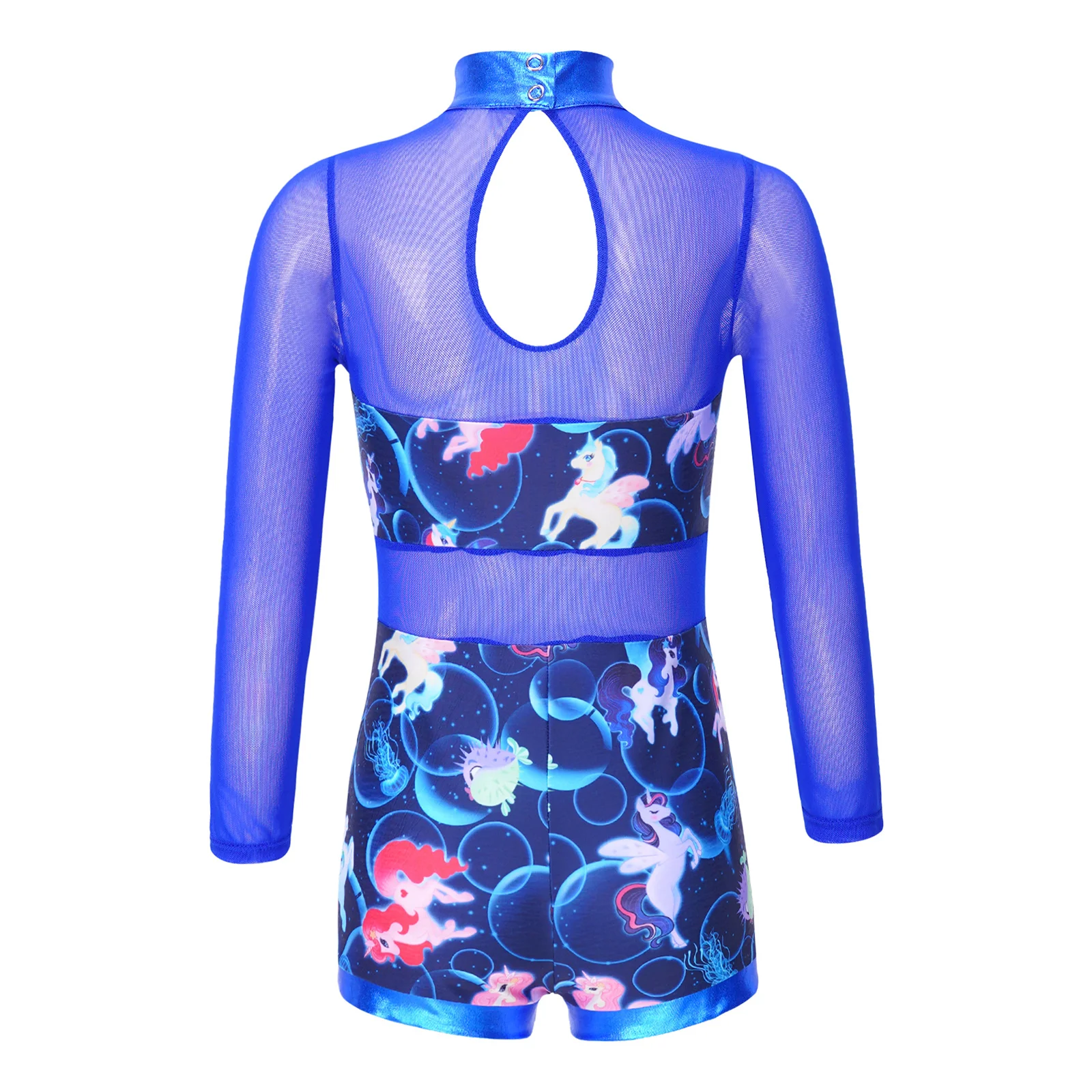 Toddler Girls Dance Leotard Costumes Gymnastics Dancewear Stage Performance See-through Sheer Mesh Long Sleeve Bodysuit Jumpsuit
