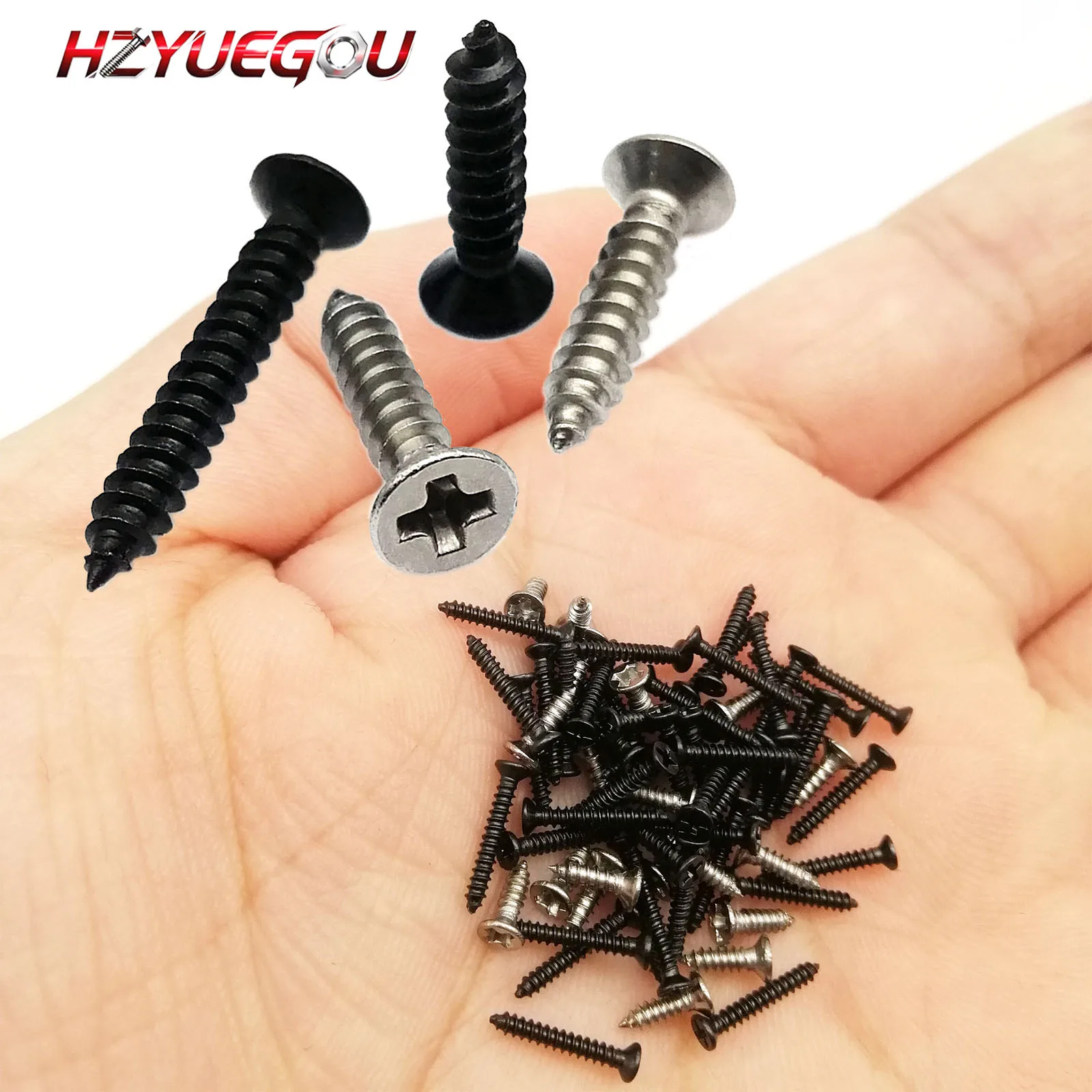 HZYUEGOU 100 Stück M1 M1.2 M1.4 M2 M2.6 M3 M4 Kleine Mikro-Edelstahl-Kreuzschlitz-Flachkopf-Senkkopf-Selbstschneidende Schrauben