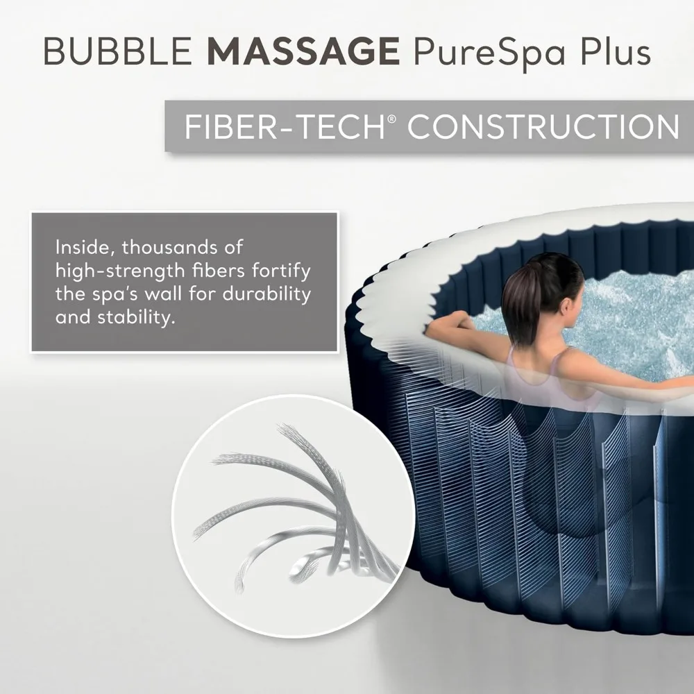 Bubble Massage Spa Set: Includes Energy Efficient Spa Cover – 2 Contoured Headrest – LED Light – 4 Person 4