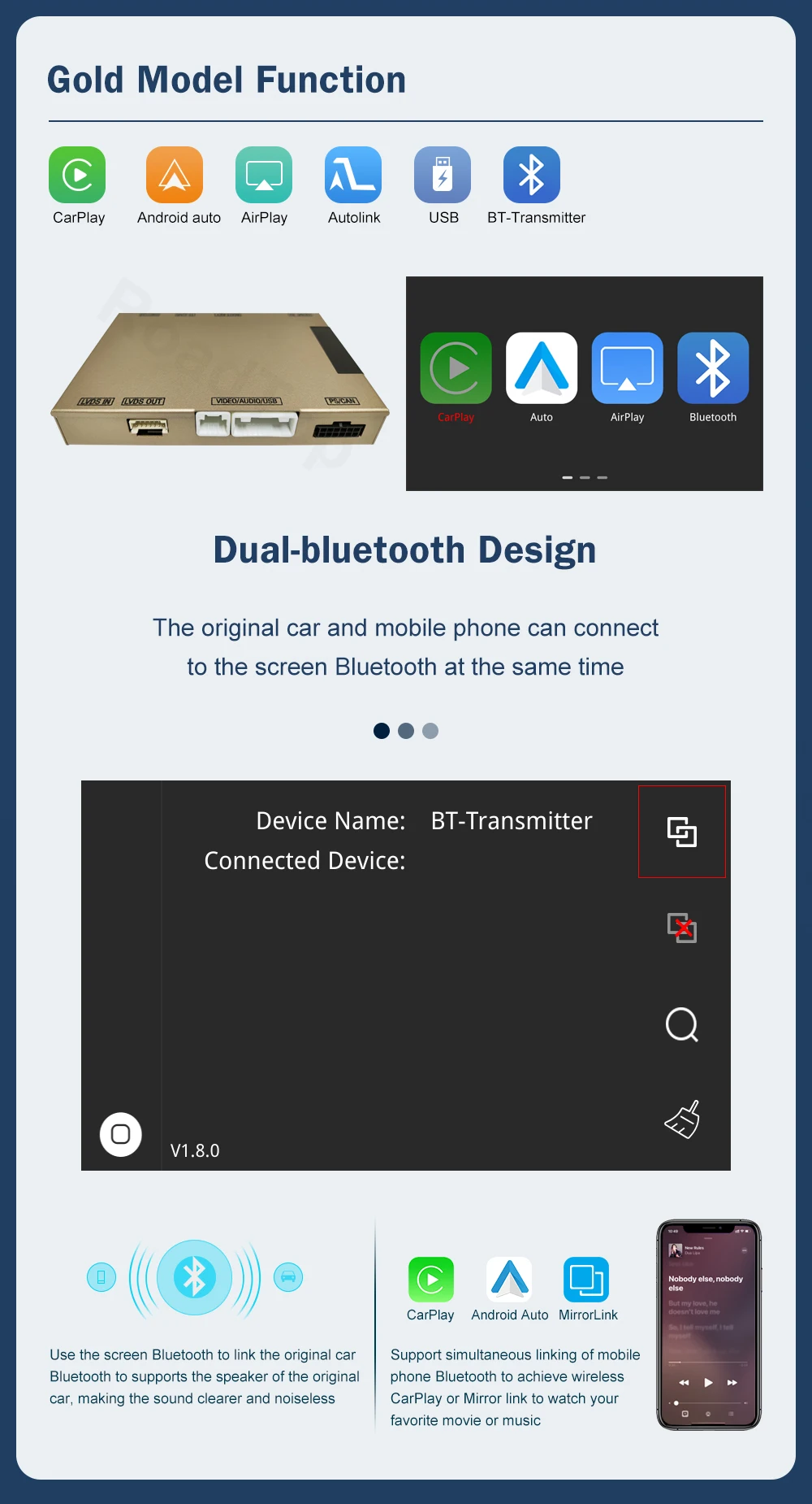 Kabelloses CarPlay für Ford Flex Taurus Sync 2 Android Auto Interface Mirror Link AirPlay Car Play Funktionen Zubehör Interieur – Detail 4