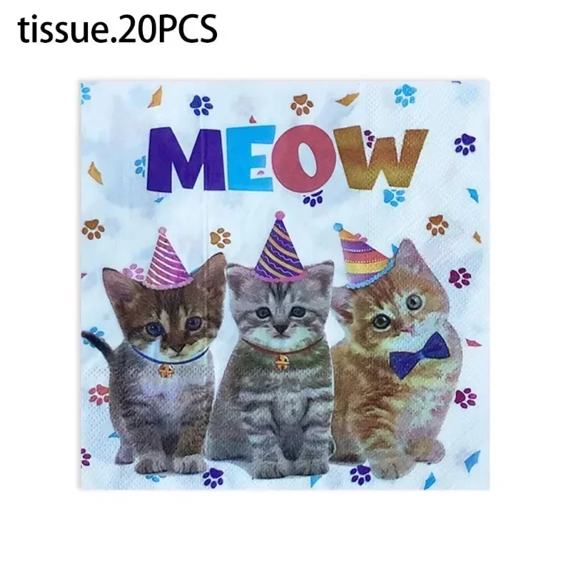 Paper Napkins 20pcs 33*33cm 2-Ply New Three Cats Printed Paper Napkins Pet Kids Theme Party Napkins Decorative Paper Placemats
