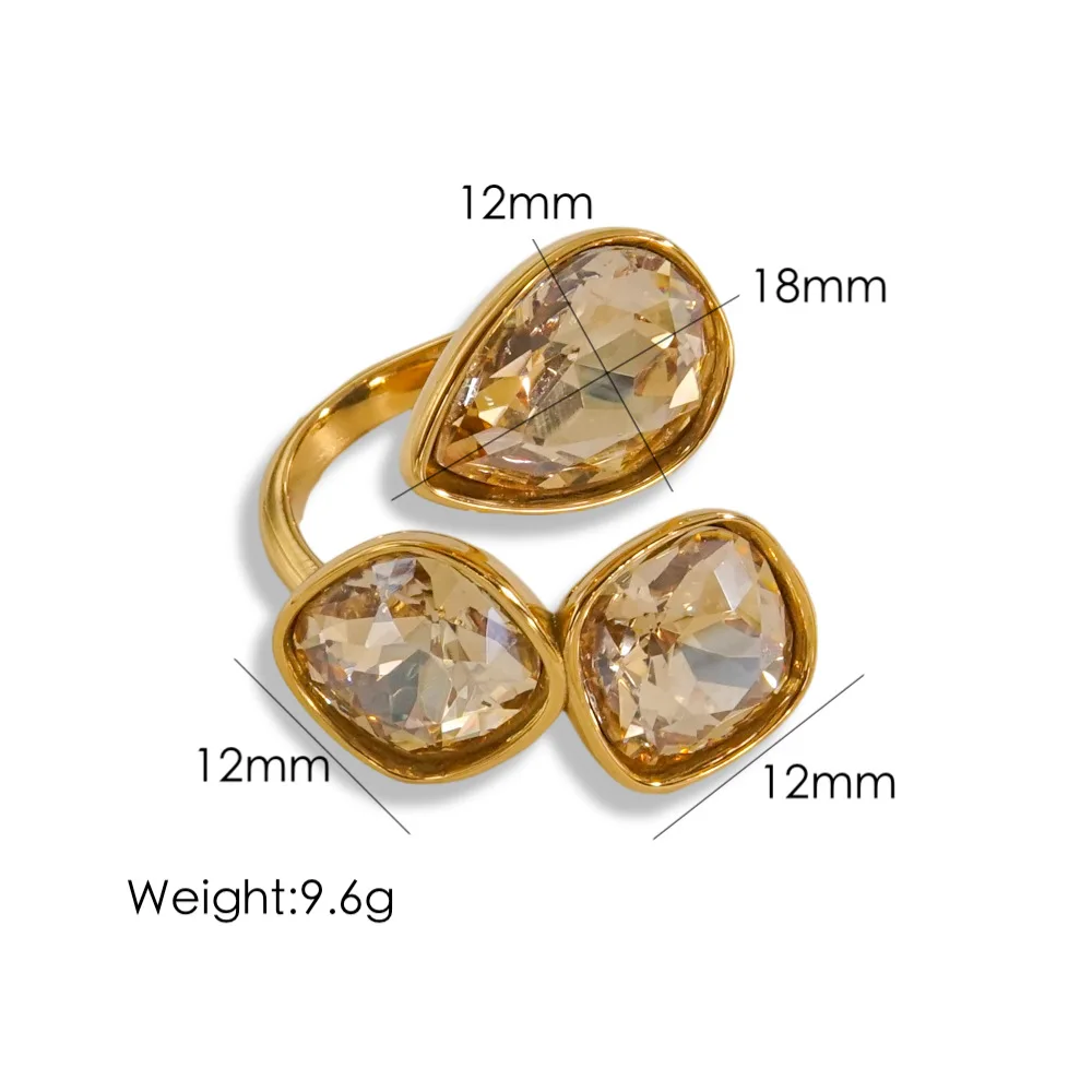 CARLIDANA Modeschmuck Offene Ringe 18K vergoldeter Edelstahl Einfacher mehrfarbiger Kristallring für Damenschmuck – Detail 8