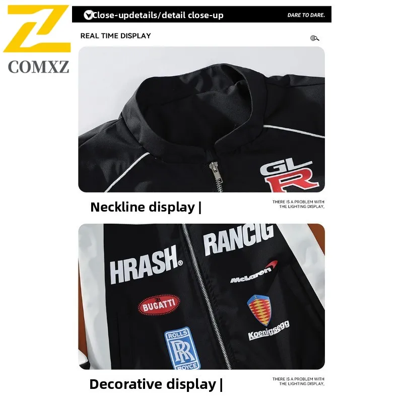 Men's Vintage Baseball Biker Jacket Racing Style PU Leather Coat Waterproof Windproof Loose Motorcycle Outerwear Fit Spring Fall