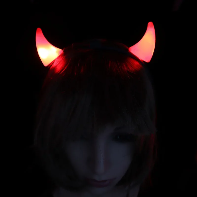 Women Girls Boy Red LED Light Up Demon Devil Bull Horns Headband for Glow Party and Festival Headwear Accessories