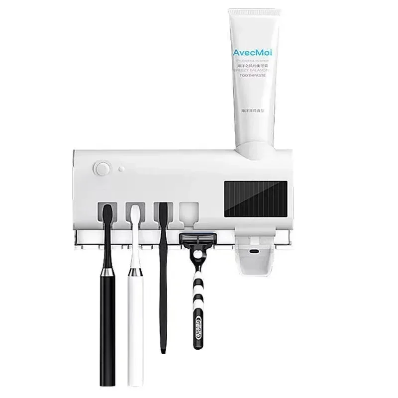 Bathroom Holder Automatic Toothbrush Toothpaste Dispenser Set Dustproof Sticky Suction Wall Mounted Toothpaste Squeezer