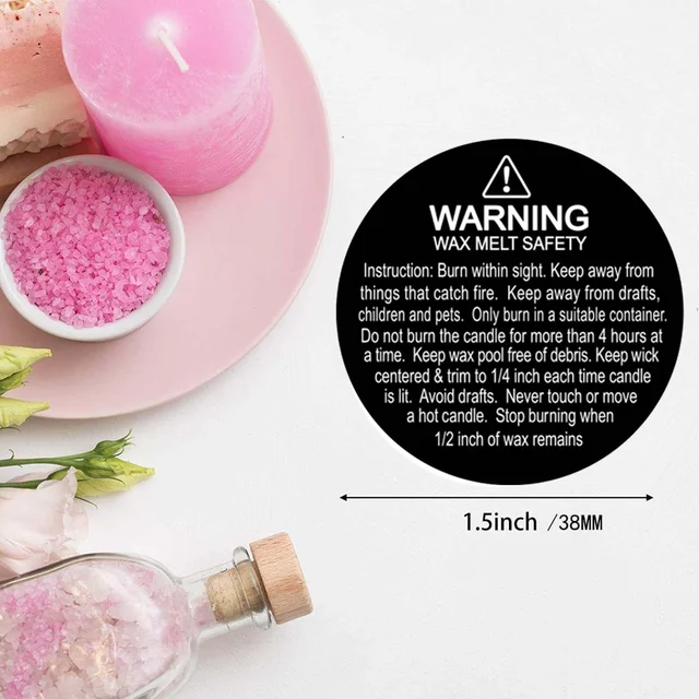1.5 Inch Waterproof wax melting safety label stickes warning candle sticker Sheets round Candle Jar Container Labels white black 2