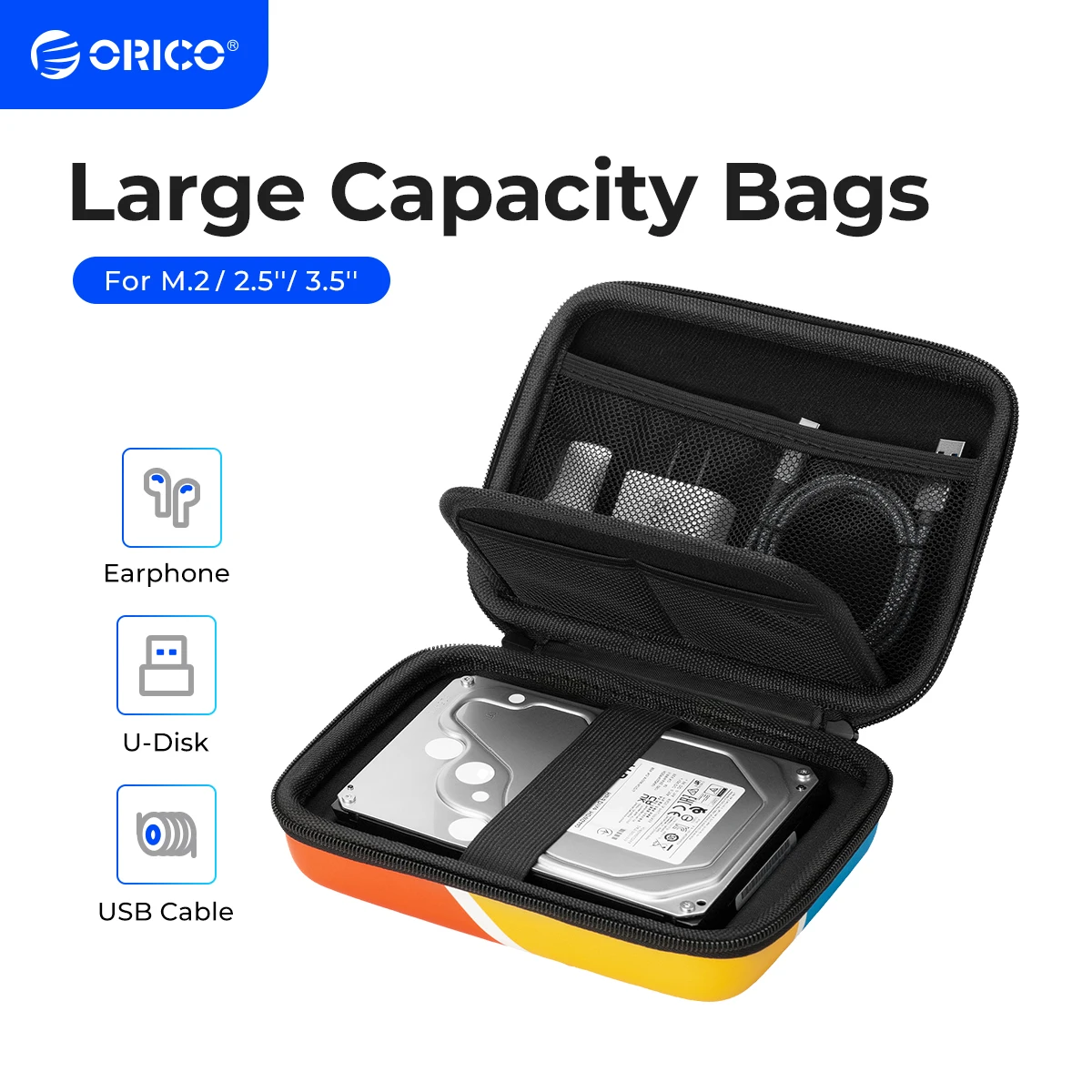 Orico-bolsas de Armazenamento Coloridos de Grande Capacidade Case de Disco Rígido Bolsa de Proteção para Hdd M.2 Externo Case Fone de Ouvido e Disco u 2.5 Pol 3.5 Pol