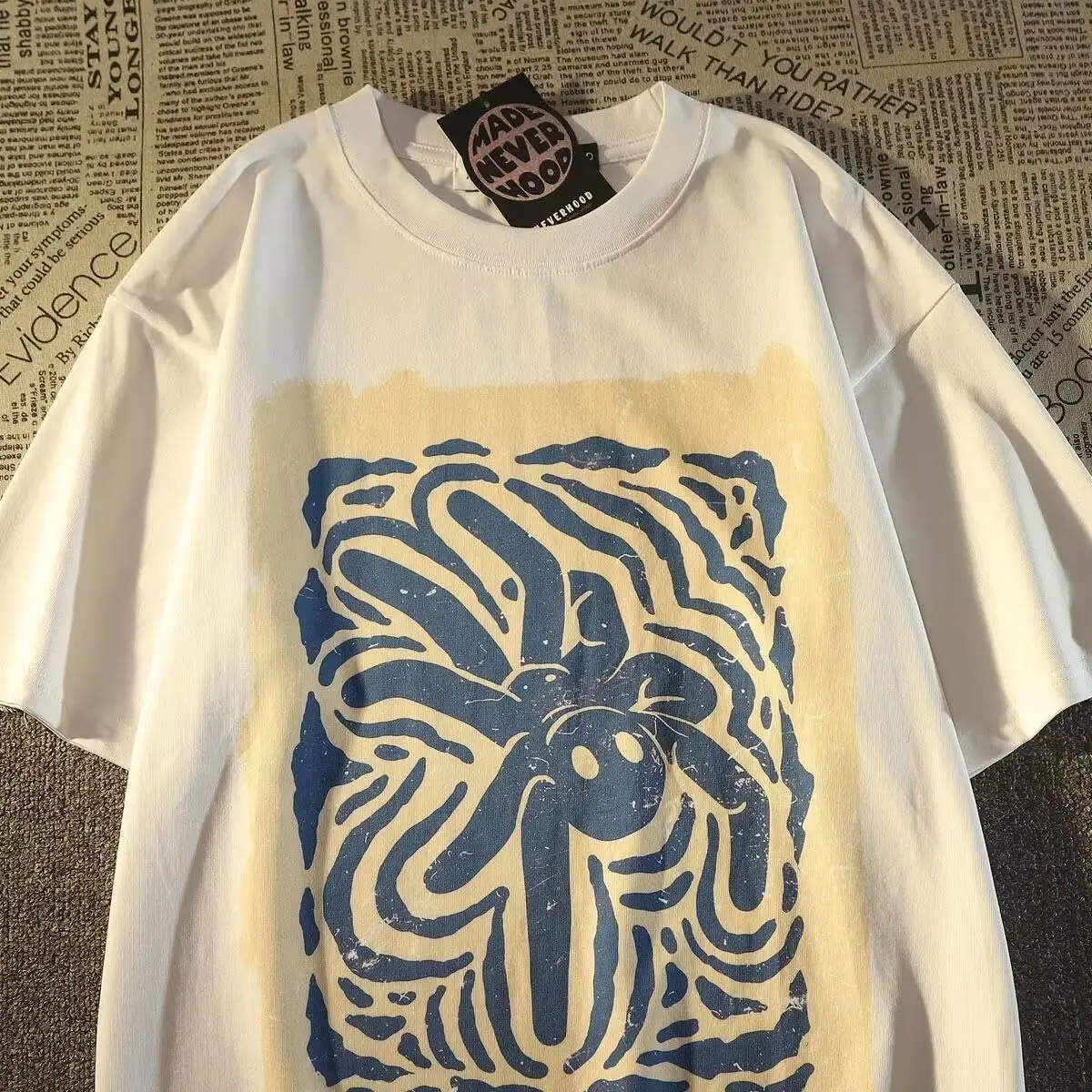 

American Retro Street Spider Print Pure Cotton Short Sleeved T-shirt for Mensummer Niche Loose and Versatile Half Sleeved Top