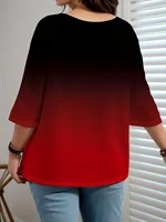 Plus Size Women's Gradient Color T-Shirt - Loose, Elegant, Casual, Comfortable, and Fashionable Top. - Image 4