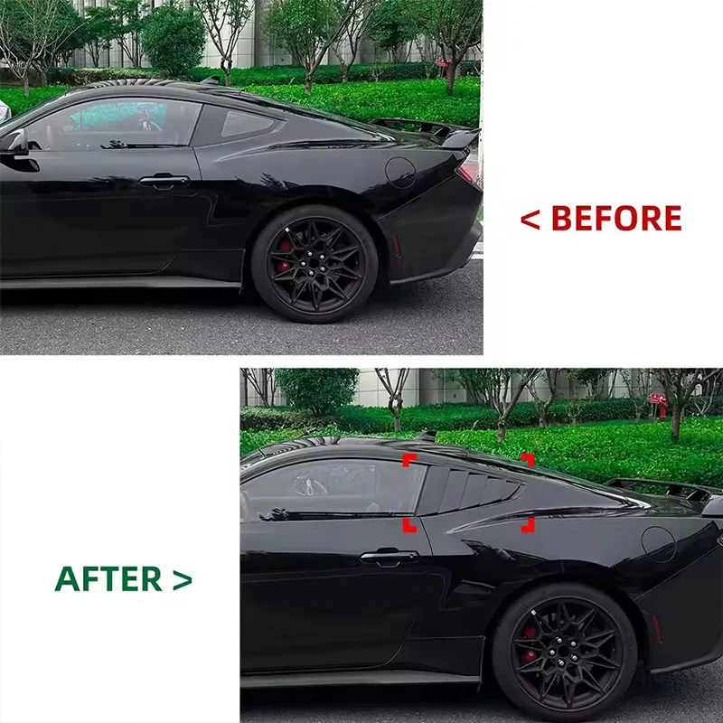 포드 머스탱 MK7 2024+ S650 글로스 블랙 ABS 무타공 3M 테이프 GT 에코부스트 다크호스용 리어 사이드 윈도우 루버 셔터 커버