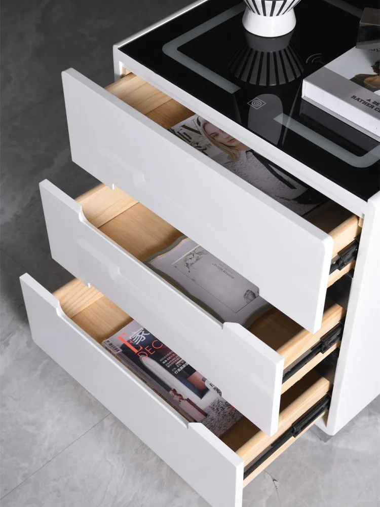 3 Drawers Smart Bedside Table with Bluetooth Speaker Wooden Side Cabinet Bedroom End Table with Wireless Charging End