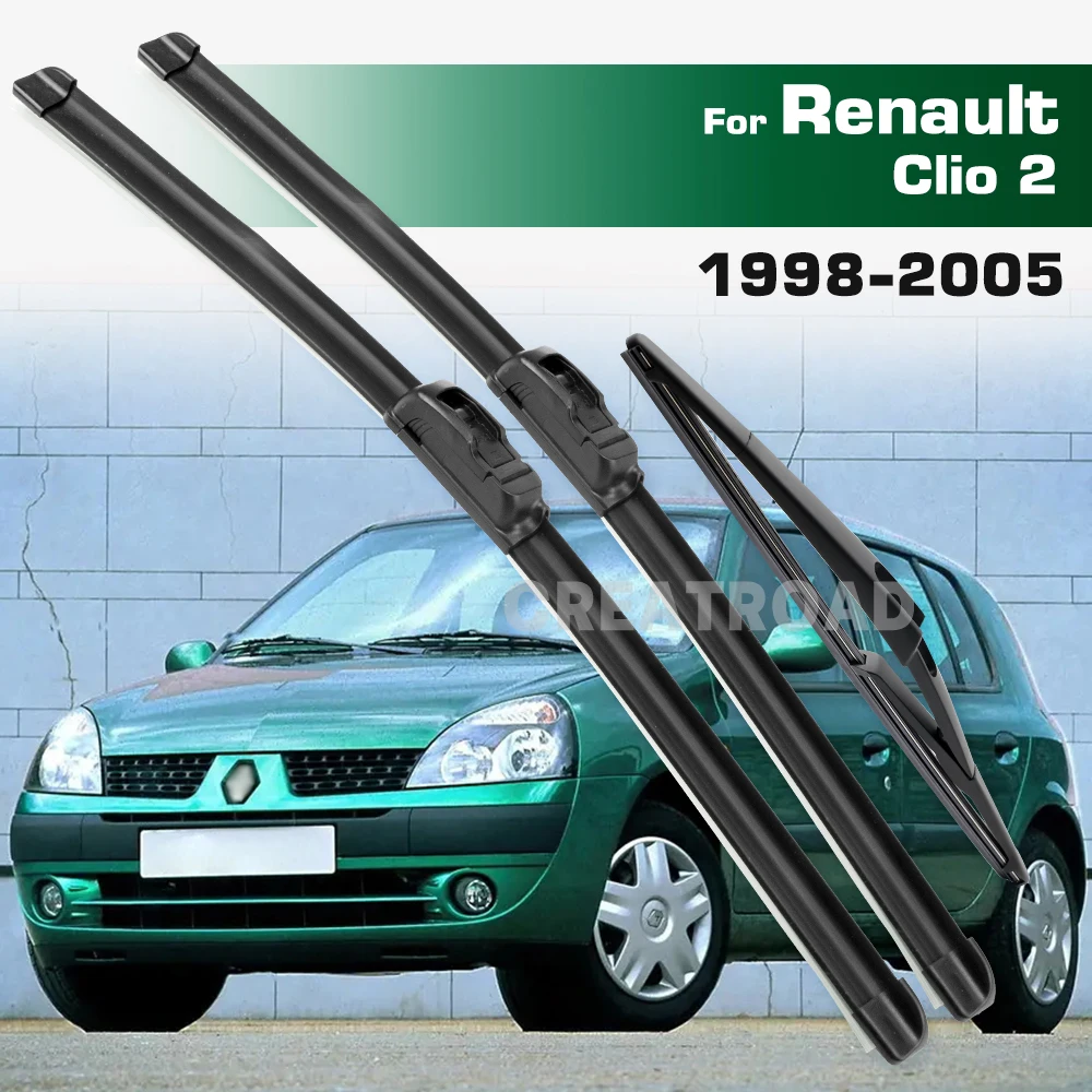 GREATROAD Wiper LHD&RHD Front & Rear Wiper Blades Set For Renault Clio 2 MK2 Windshield Windscreen Window Brushes