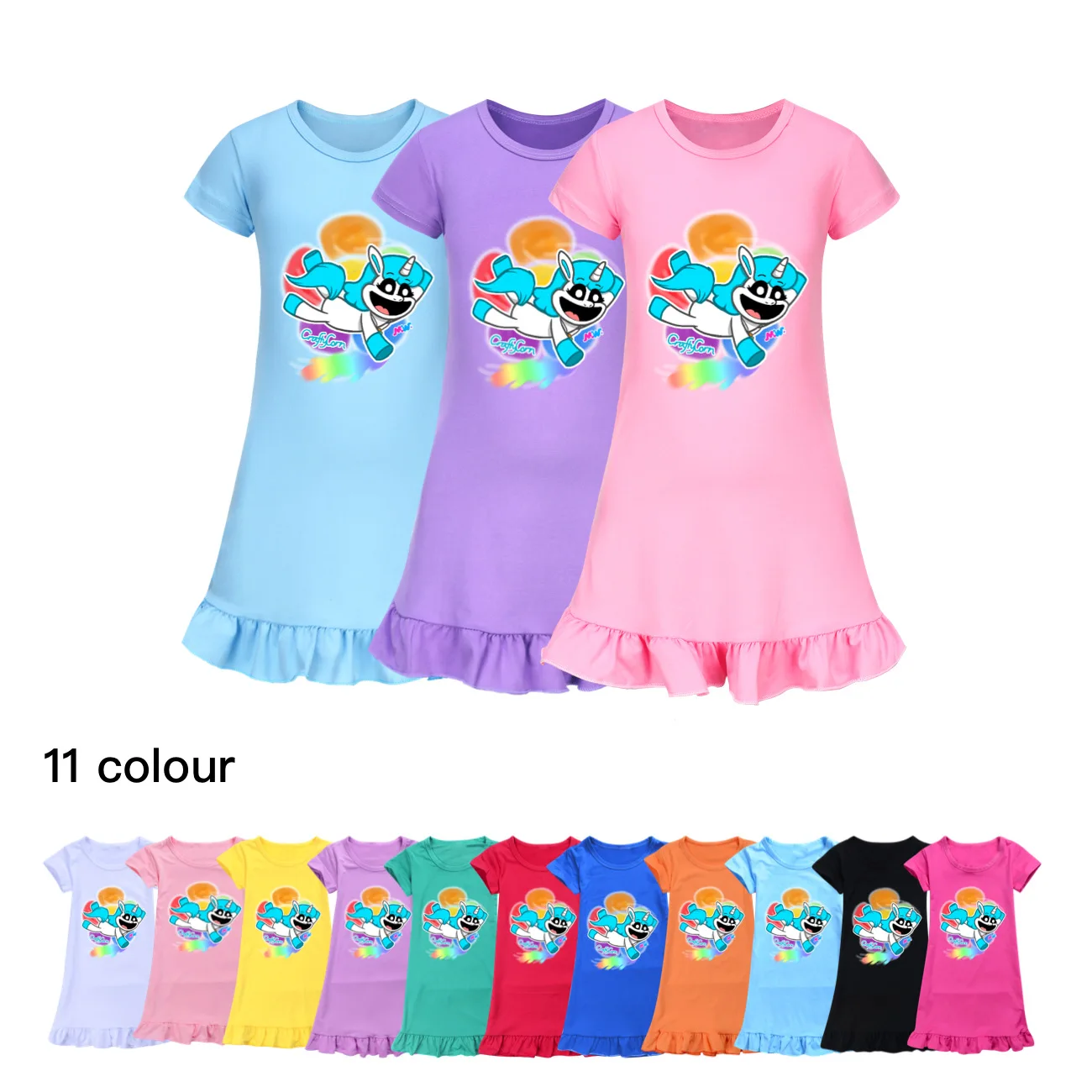 

Game Smiling Critters Cat Nap Girls Dress New Summer Kids Cartoon Pajamas Teenager Night Dresses Baby Nightdress Children