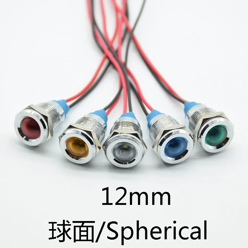1pc 12mm 6V 12V 24V 220V  Waterproof Warning LED Metal Indicator Pilot Light Signal Lamp  Machine Car Boat Working PC Power