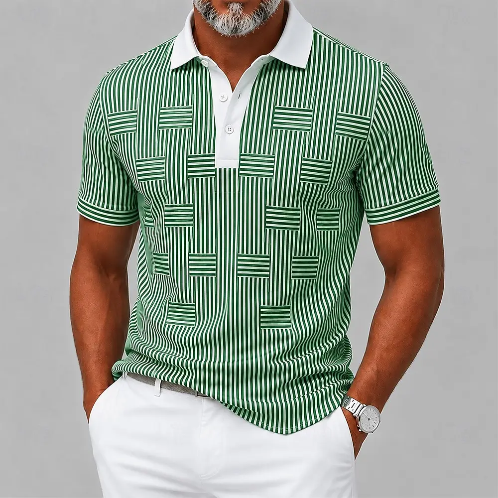 Polo da uomo con stampa a righe verticali blu e bianche, top casual per streetwear primaverile ed estivo e occasioni smart casual - immagine 2