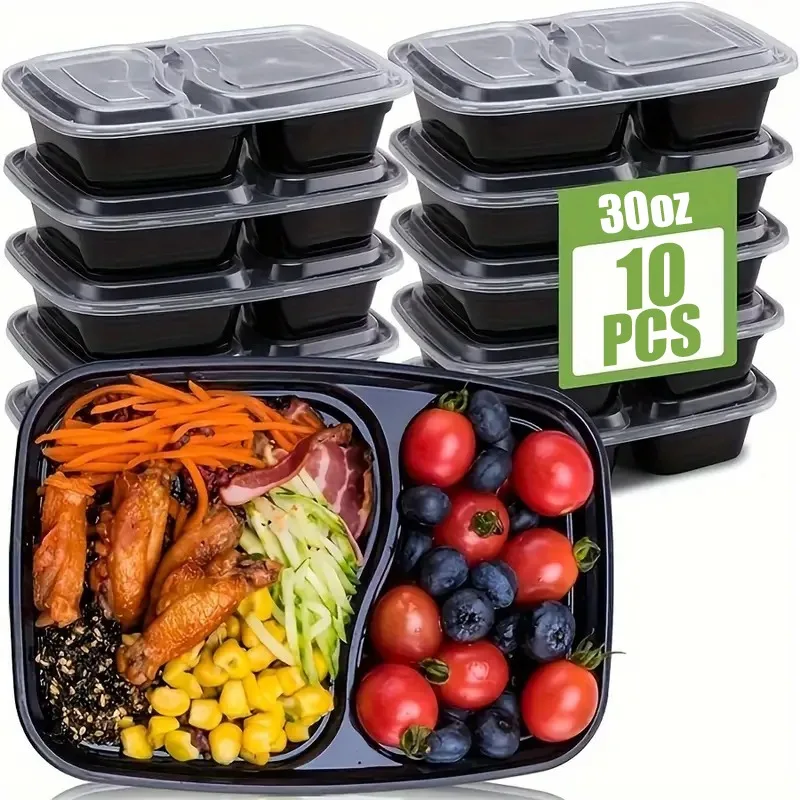 10PCS Disposable Meal Box with Lid Household Kitchen Restaurant Outdoor Picnic Fruits Takeout Plastic Food Storage Container