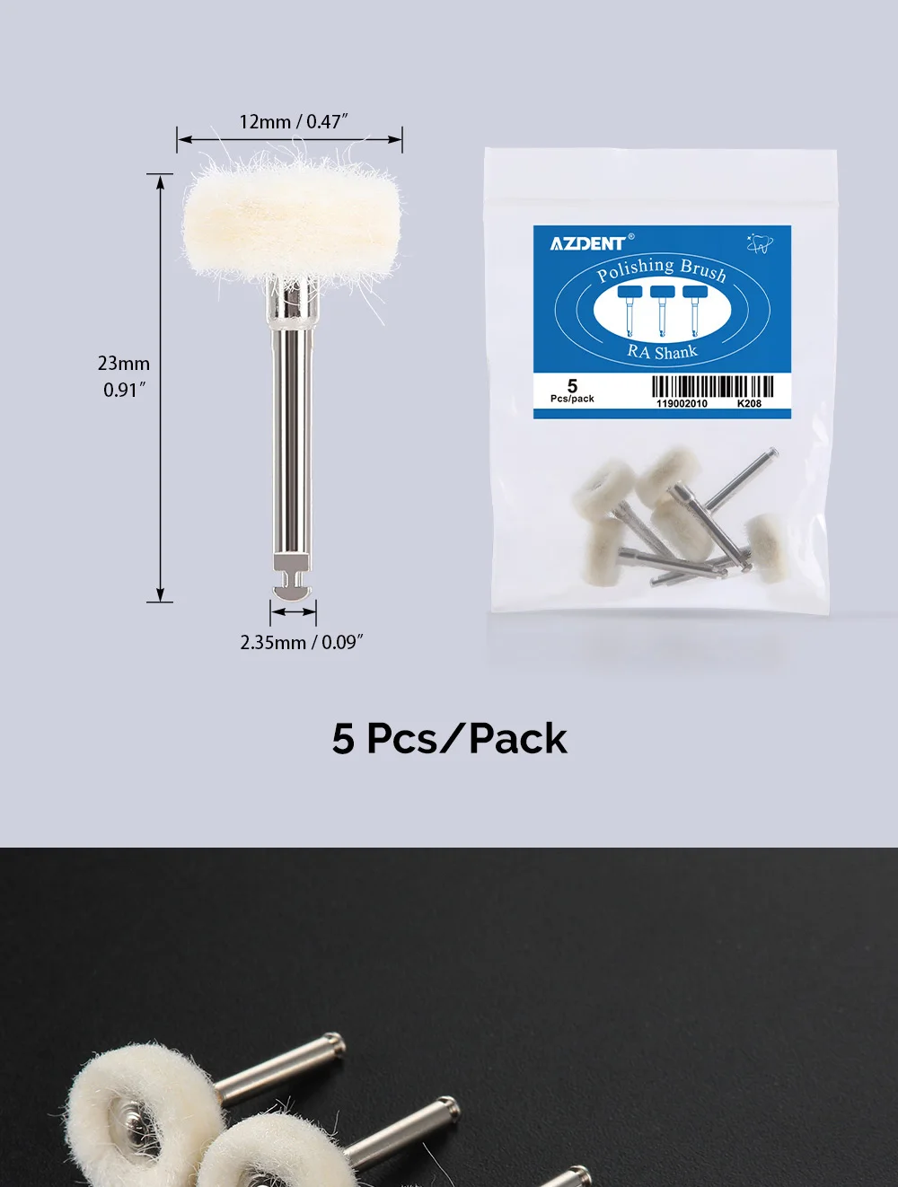 10 Teile/paket AZDENT Dental Polieren Pinsel Rad RA Polierer Filz Baumwolle Weiß Ziegenhaar für Niedrige Geschwindigkeit Handstück Zahnmedizin Werkzeug – Detail 5