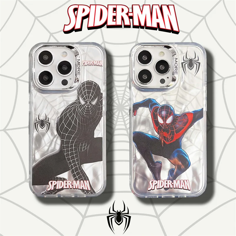 Custodia Per Telefono Cartoon Disney Marvel Spiderman Per Apple Iphone 15 14 13 12 11 Pro Max Cute Colorful Silver Back Protect Cover Per Telefono