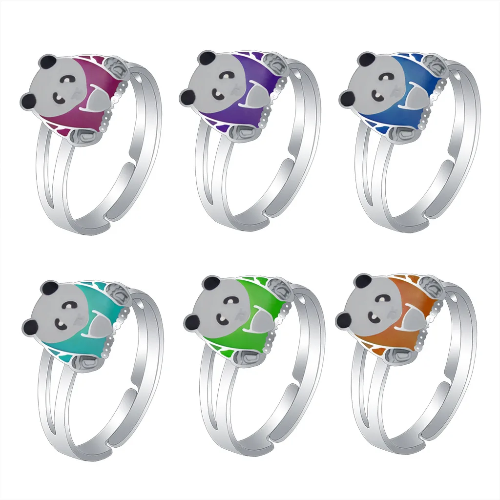 Mood Rings Fashion Children Cute Cartoon Animal Pattern Sense Temperature Changing Color Opening Adjustable Jewelry Halloween