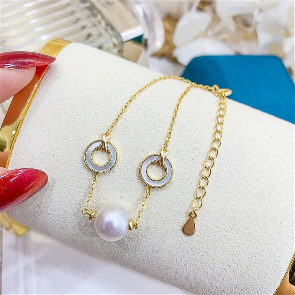 

DIY Pearl Accessories S925 Pure Silver Bracelet Empty Holder Fashion Jade Bracelet Holder Fit 7-10mm Round Elliptical Beads S103