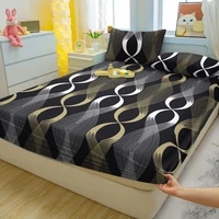 1 Simple modern curve Geometry printed matte Fitted Sheet, bedroom printed bed cover, bedding (excluding pillowcases)