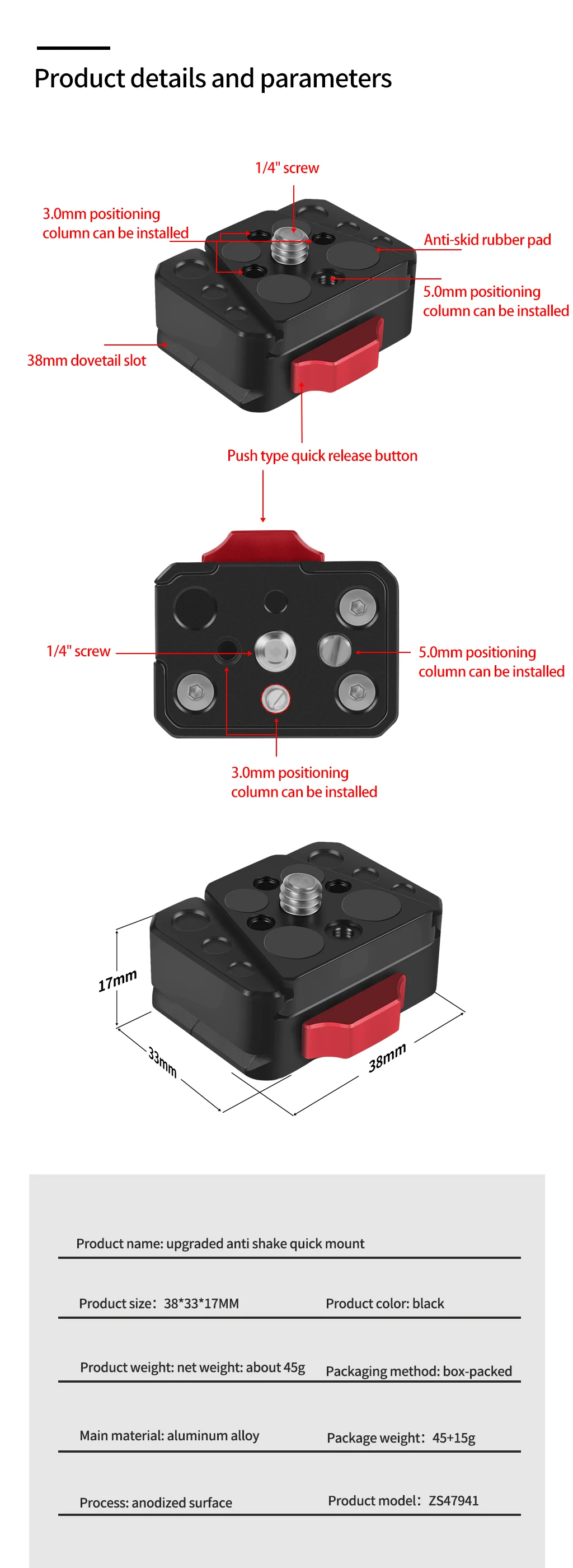 Quick Release Mount Plate Board Anti-shake Clamp V Port for GoPro13 Insta360 DJI