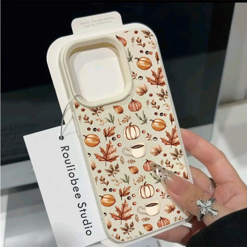 Autumn Leaf Pumpkin Coffer Leather Phone Case
