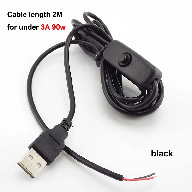 

2 м USB-кабель с переключателем 501, электрические кабели, медный провод 22awg 3A, 5 В, 12 В, удлинитель питания USB