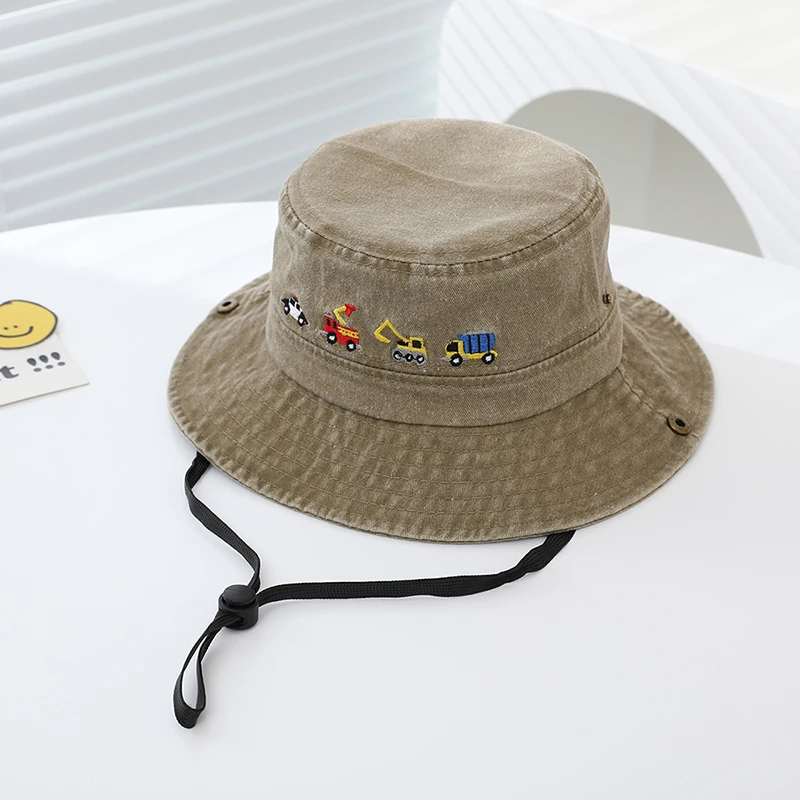 2025 Summer Children 's Sports School Baby Boys Embroidered Vehicles Outdoor Kids Caps for 3-8Years Adjustable Fisherman's Hat