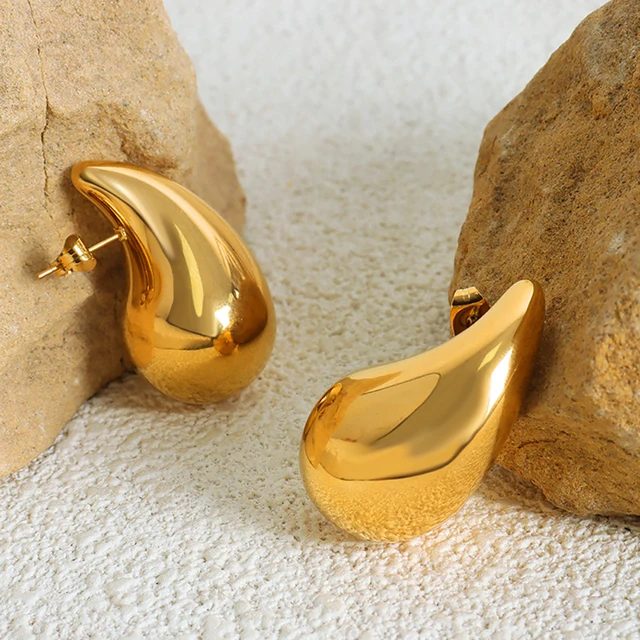 Chunky Gold Hoop Earrings, 18K Gold Plated Waterdrop Earrings Lightweight Hollow Open Hoops Jewelry For Women Gifts