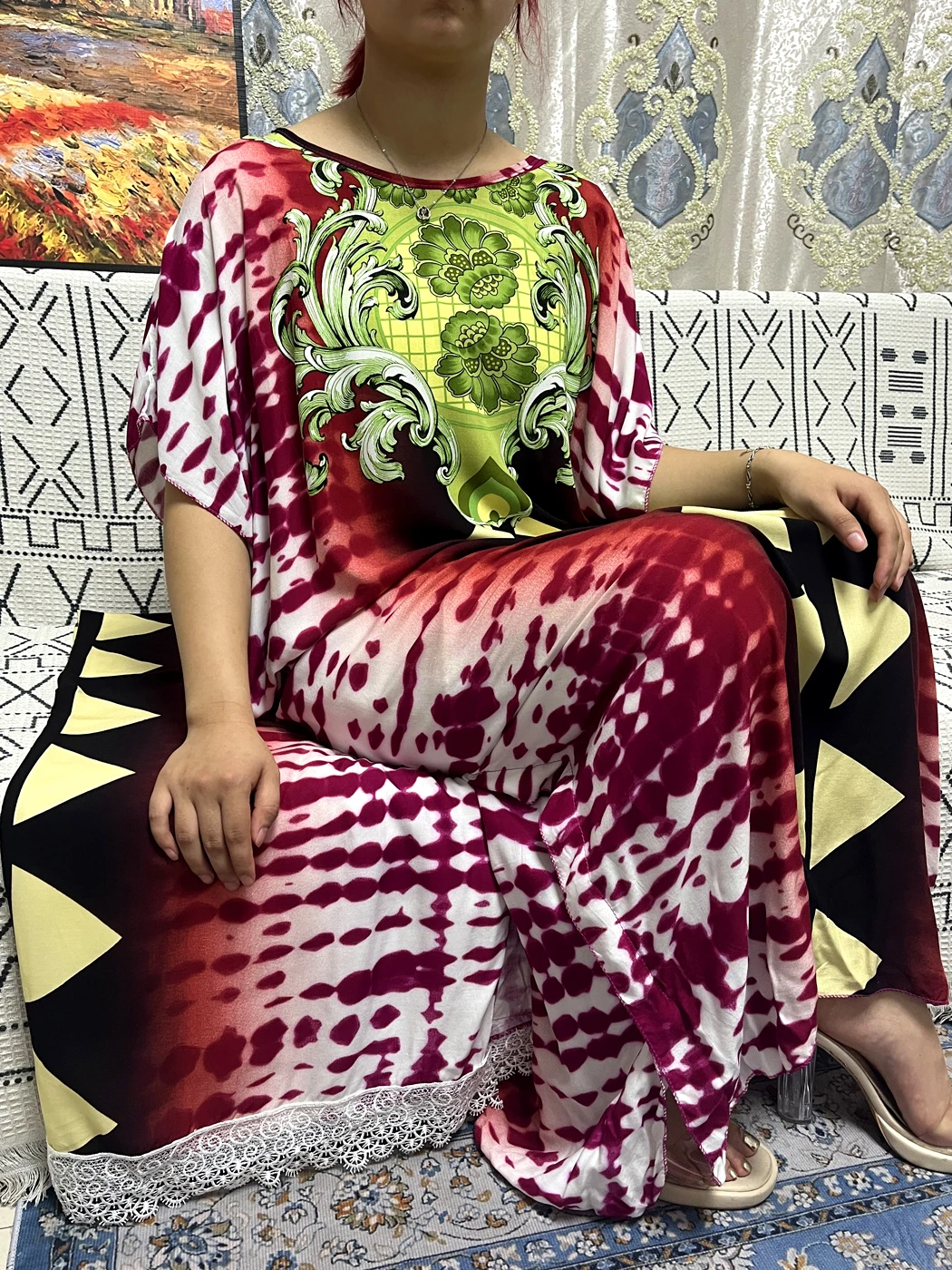 Abayas For Women 2023 Dubai Muslim Ramadan Printed Flower Loose Femme Robe African Nigeria Patrty Dresses With Lace Shawl Scarf