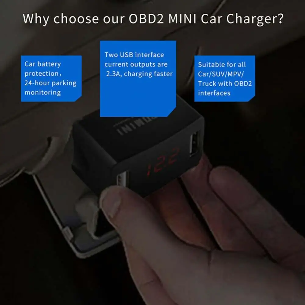 Mini Dual USB Charger Adapter Car OBD Charging Universal 12V 24V LED Voltage Display Car Charger Socket Fast Charging Power car usb charger