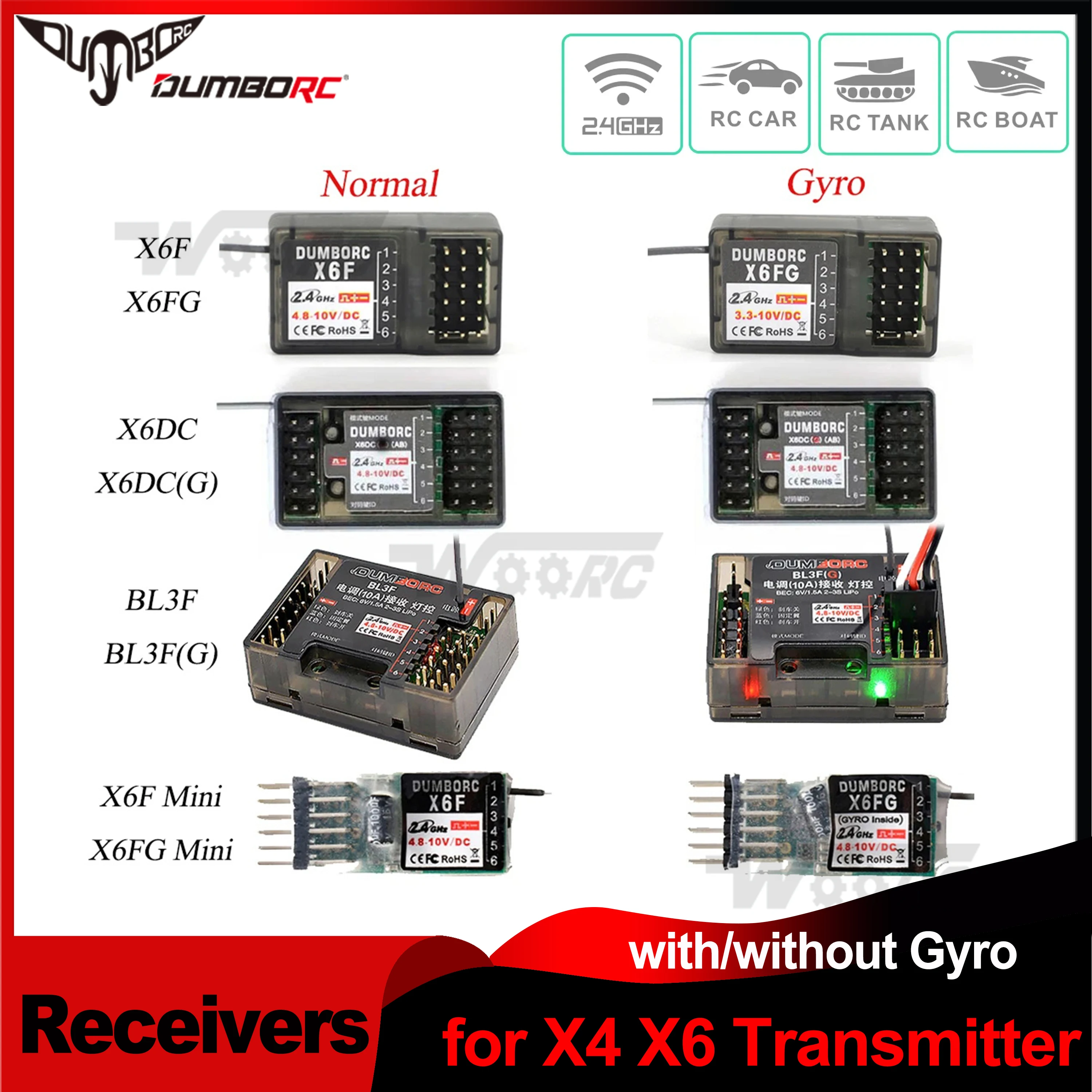 DUMBORC X6FG X6F X6DC X6DCG BL3F(G) 6CH 6 Channel Receivers Gyro for X6