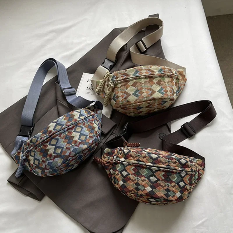 Bohemia Corduroy Belt Bags for Women Fashion Fanny Pack Female Banana Waist Bag Hip Purse Shoulder Crossbody Chest Bag Pocket