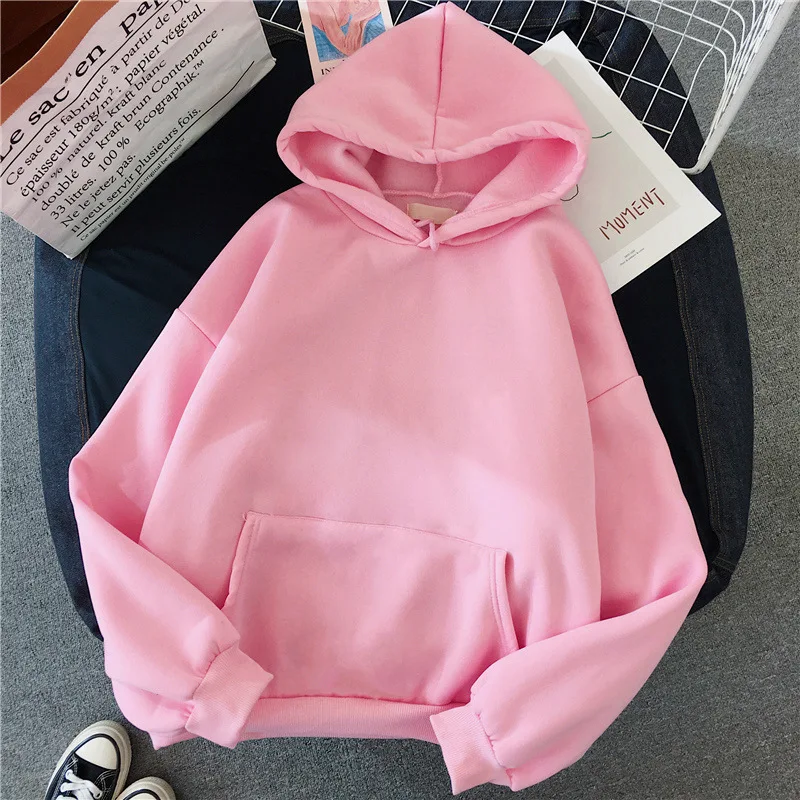 2024Autumn Casual Women's Solid Hoodie Comfortable Strecth Sweatshirts Loose Pocket Warm Clothes Fashion Street Female Pullovers 3