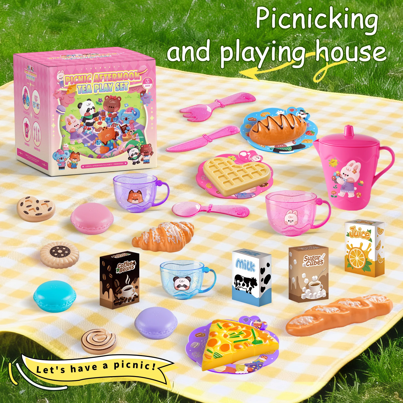 Little girl tea party set, princess afternoon tea time toy set, with food and dessert toy children's kitchen game