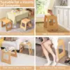 Stackable Bamboo Stools Set of 4, Leisure Seat Stools with Anti-Slip Foot Pads, Heavy Duty Home Shoe Changing Stool 4
