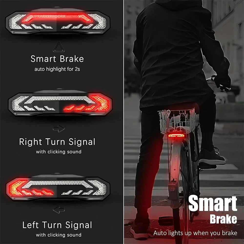 WSDCAM Smart Bike Tail Light with Turn Signals Alarm Horn Remote Rechargeable Waterproof Rear Brake bicycle rear light,bicycle alarm