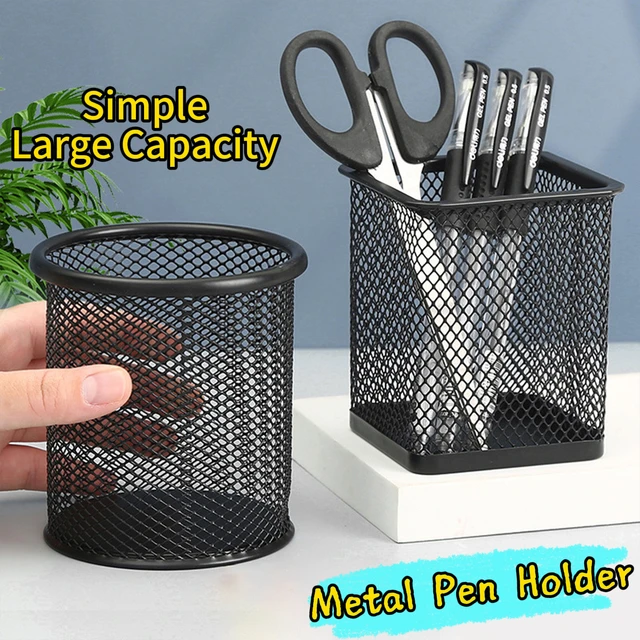Multifunction Round/Square Pen Holder Office Desk Metal Mesh Pen Pot Cup Case Container Organiser Durable Pencil Case Stationery 1