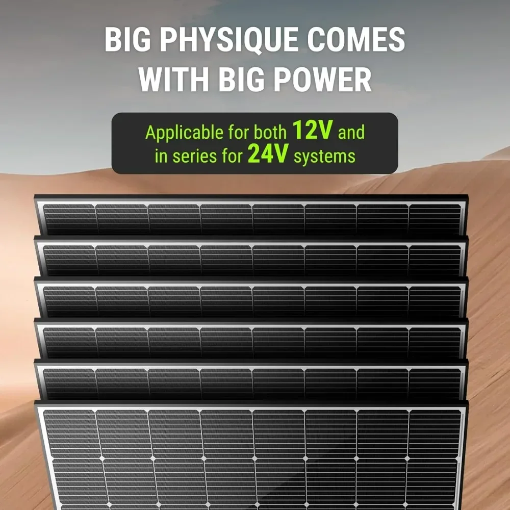 250W Solar Panel Monocrystalline for 12V 24V Norminal System with High-Efficiency Voltage Boost 15V Cells Works Best 250 Watts