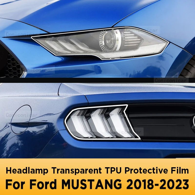 

Для Ford MUSTANG 2018-2023, внешняя фара автомобиля, Противоударная передняя фара, прозрачная фотолампа, аксессуары, наклейка