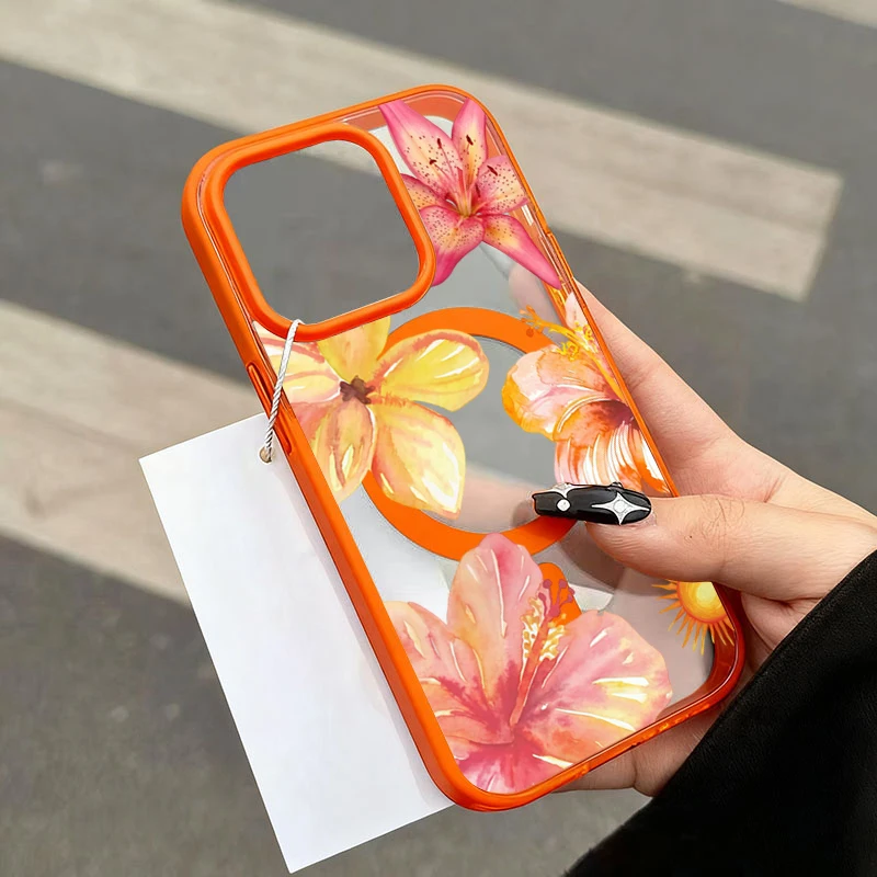 Floral Yellow & Pink MagSafe Wireless Charging Phone Case with Air Magnetic Cover