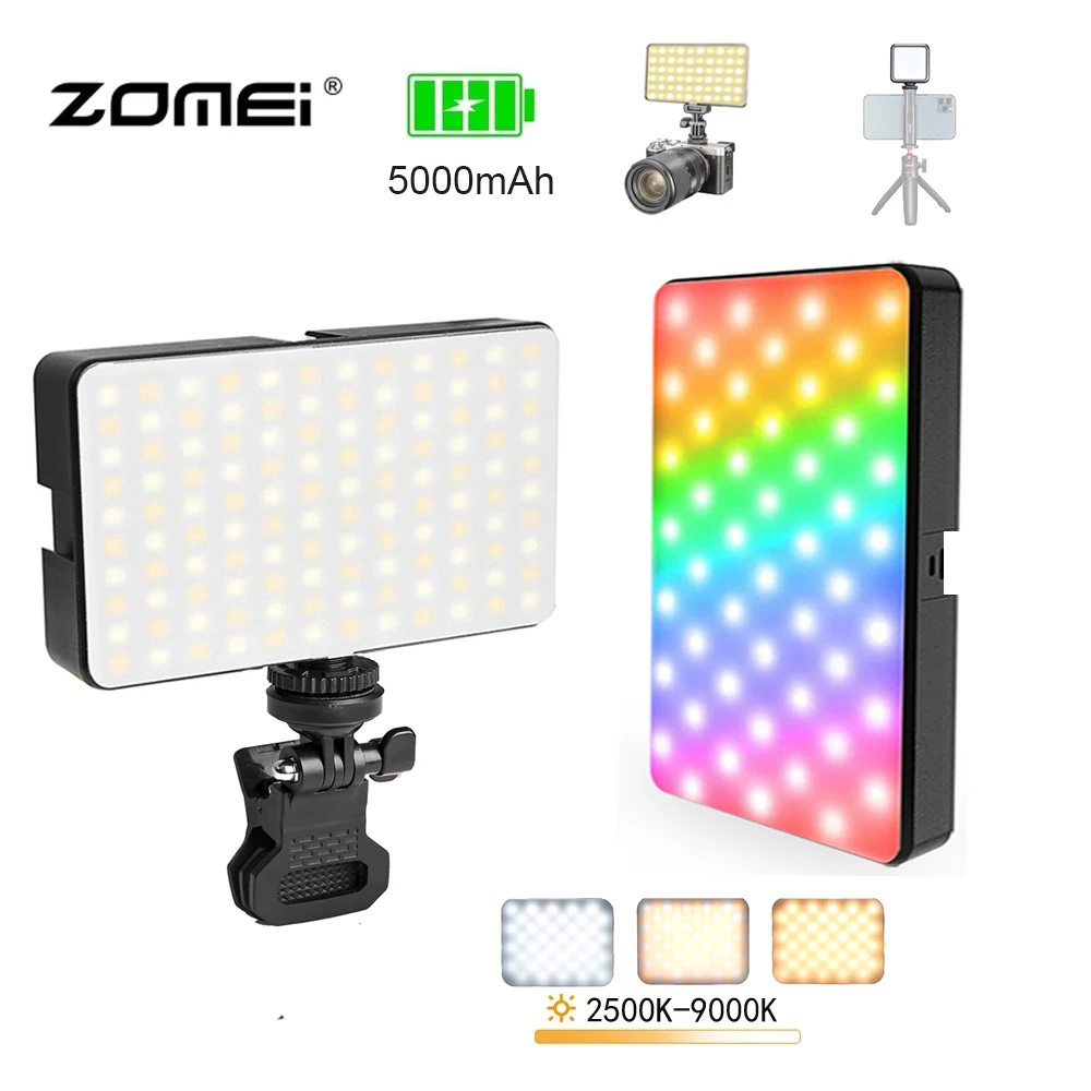 

ZOMEI Led Video Light RGB with Clip 5000mAh 2500-9000k CRI95+ LCD Display Cold Shoe Fill Panel Lamp Camera Light for Youtube