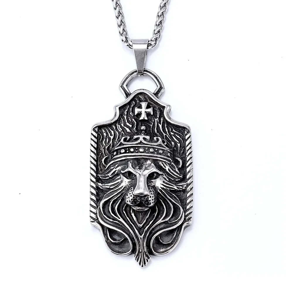 

CHUANGCHENG Crown Lion King Cro tainle teel Pendant Men' Necklace Chains