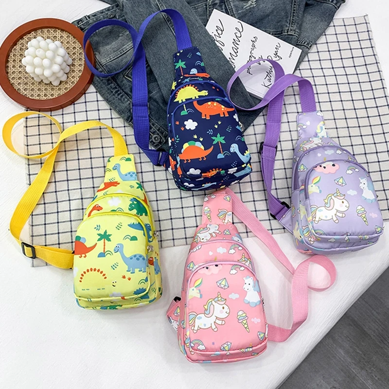 Children's Bags Cute Litter Dinosaur Unicorn Printing Trade Boys And Girls Zipper Chest Bag Crossbody Bag Cute Dinosaur Bag soft plush unicorn children coin purse cute animal zipper kid shoulder bag girl messenger bag mini crossbody bag girls bag